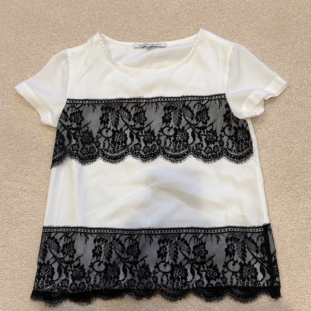 Collective Concepts white and black lace top